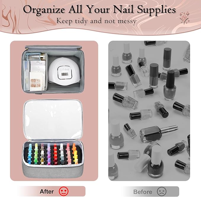 YOREPEK Nail Polish Organizer Case Holds 96 to 100+ Bottles (15ml/0.5 fl.oz) UV lamp, Extra Large Nail Polish Holder with Support Board for Easy Access, Gel Kit Bag For Manicure Tools, Grey