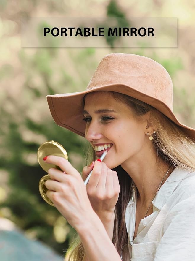 Compact Mirror Bulk, Set of 2 Double-Sided 1X/2X Magnifying Purse Pocket Makeup Mirrors(Round, Gold)