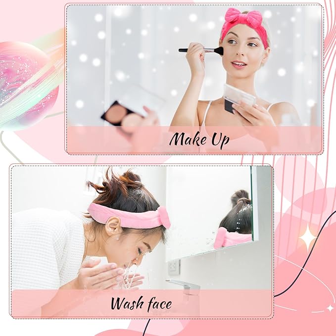 Jexine 24 Pcs Facial Spa Headband Makeup Headbands Bulk Bow Hair Head Band Fluffy Plush Spa Headband for Women Washing Face Shower Cleansing(multicolor,Sweet Style)