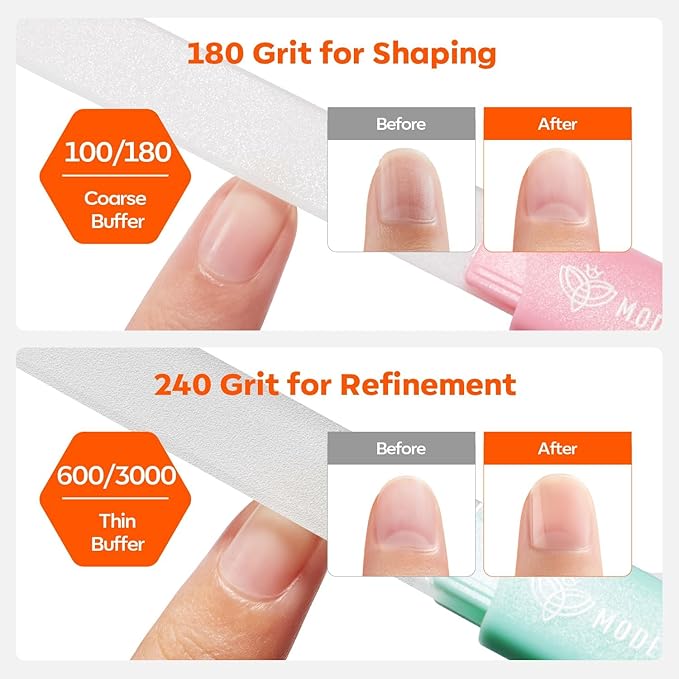 Modelones Nail Files, 3 PCS Crystal Glass Nail Files with 180/240 Grit – Double-Sided Reusable Fingernail Buffers & Cuticle Remover for Home, Travel, and Salon Manicure