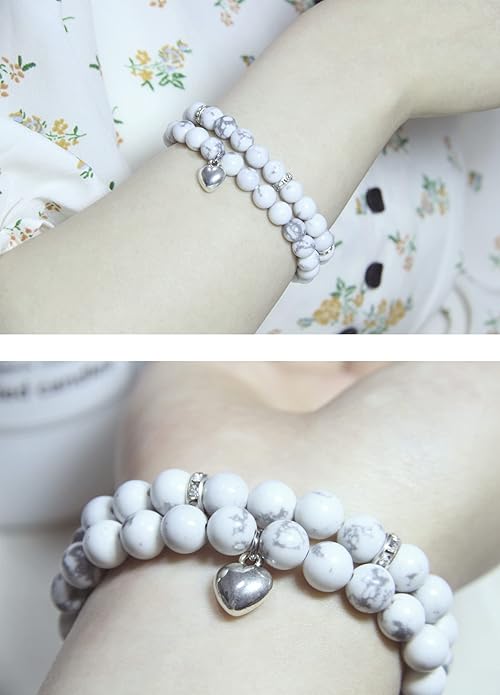 2Pcs Healing Crystal Bracelets for Women Handmade Beaded Bracelet Healing Prayers Crystal 8mm Natural Stone Beads Bracelet Stress Relief Get Well Soon Gifts