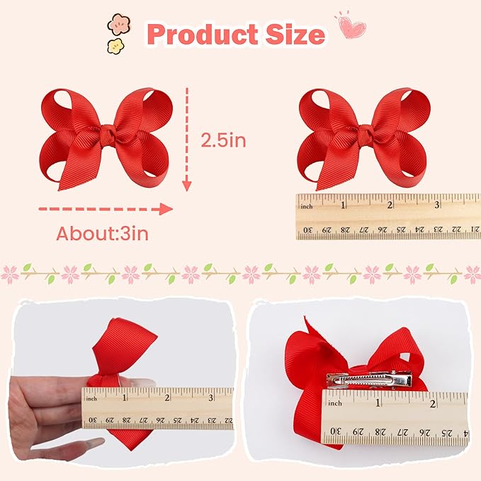 40Pcs 3 inch Hair Bows for Girls Grosgrain Ribbon Toddler Back to School Hair Accessories with Alligator Clips for Baby Girls Kids in Pairs
