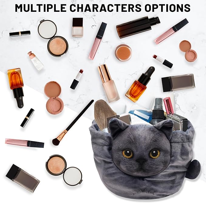 Openhaha Drawstring Travel Organizer, Cosmetic Pouch - Cat Gift for Women, Lay Flat Makeup Bag Gifts for Cat Lovers (2-Pack)