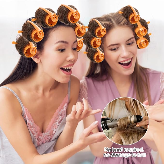 WILLBOND 141 Pcs Hair Rollers Set Include Plastic Hair Rollers with Pins and Clips(Orange)