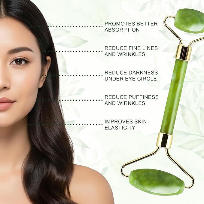 Jade Roller and Gua Sha Set for Face & Body – 4-Piece Authentic Jade Facial Roller Kit with Jade Eye Roller and Gua Sha Facial Tools for Sculpting,Puffiness Reduction, Lymphatic Drainage & Spa Massage