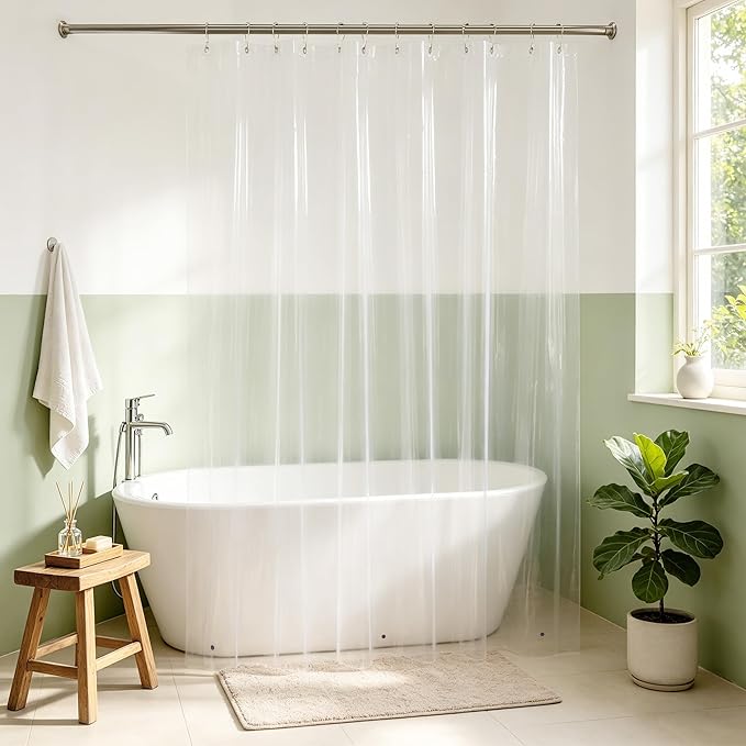 Mrs Awesome Clear Shower Curtain Liner with 3 Magnets, 69x70 Premium Flexible Sturdy Plastic Shower Curtain for Bathroom Lightweight, Waterproof, Clear
