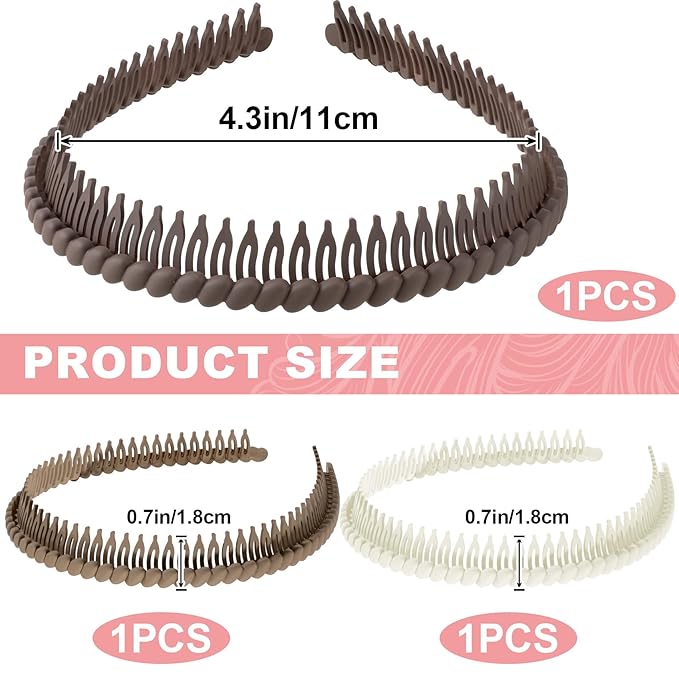 3 Pcs Headband with Teeth, Comfortable Headbands for Women with Teeth, Fashion Comb Headband, Plastic Head Bands for Women's Hair Non Slip (4.3''×0.7'', Coffee, White, Khaki)