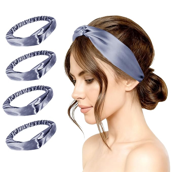 4PACK Womens Silk Headband Satin Headbands Silky Hairband Wide Head Bands Hair Wrap Fashion Hairbands Accessories