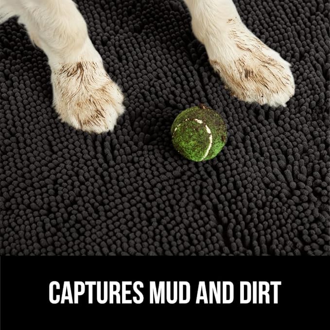 GORILLA GRIP SoakSTOPPER Dog Door Mat, 36x24 Machine Washable Rug Absorbent Doormat Captures Moisture Mud Dirt, Quick Dry Soft Chenille Entryway Rugs Indoor Entrance Mats for Dog Paws, Black