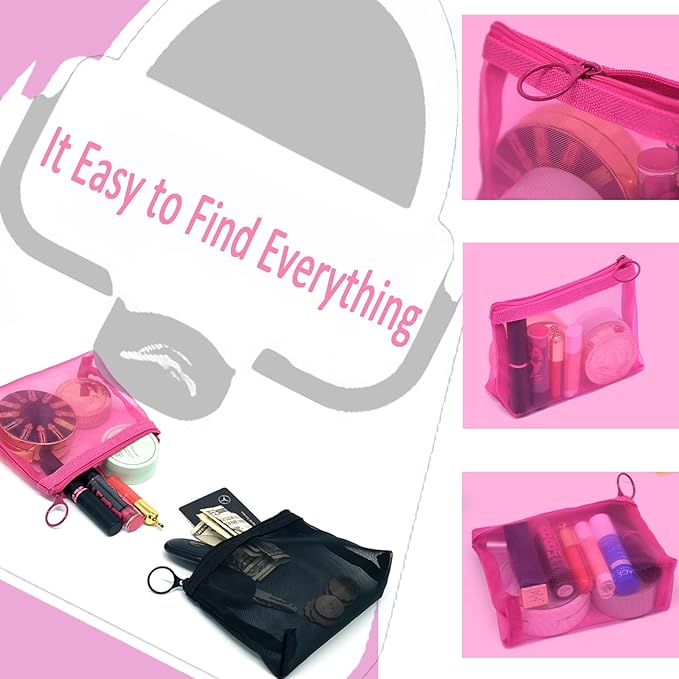 patu Widened Mini Zipper Mesh Bags, Size S, 5" x 4" x 2", 5 Pieces, Beauty Makeup Lipstick Cosmetic Accessories Organizer, Small Travel Kit Storage Pouch, Assorted Colors