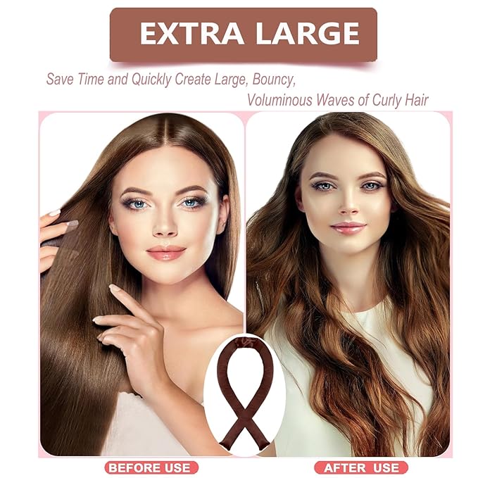 Satin XL Hair Rollers for Overnight Curls - Heatless Jumbo Curling Set With Headband and Rollers to Sleep In