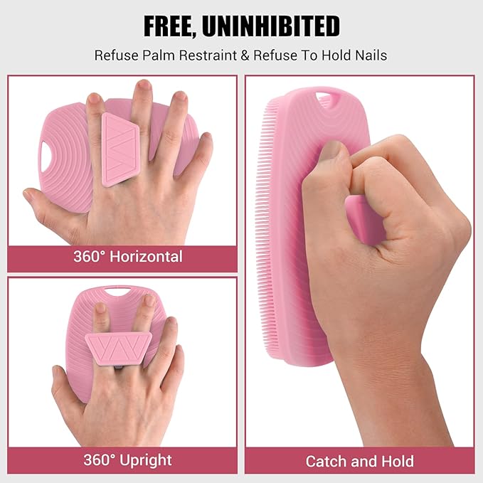Canroom Silicone Body Scrubber - Anti Zinc Infused-Highly Elastic Bristles Exfoliating Body Scrubber for Shower Body,Cellulite Reduction,Blood Circulation - Pink