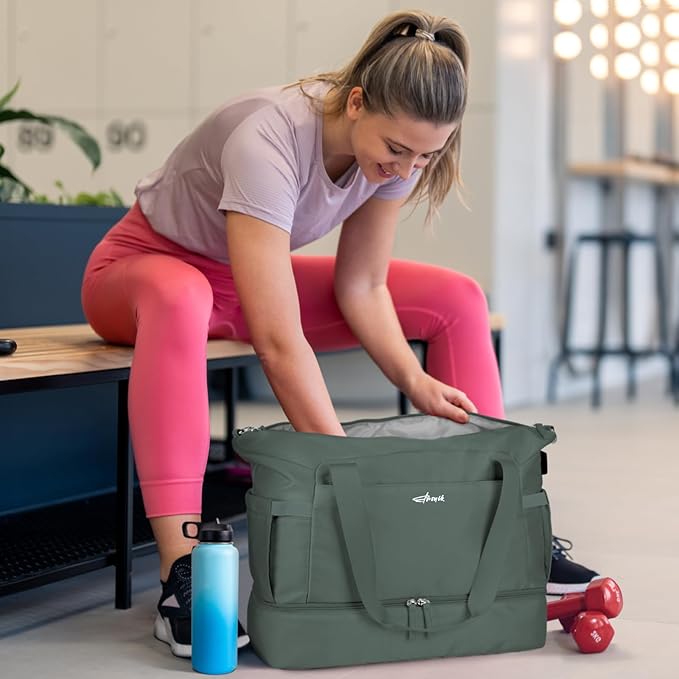 ETRONIK Gym Bag for Women, Personal Item Travel Bag with Shoes Compartment, Weekender Overnight Duffel Bag with Wet Pocket & USB Charging Port, Carry On Bag for Women, Travel, Gym, Weekend