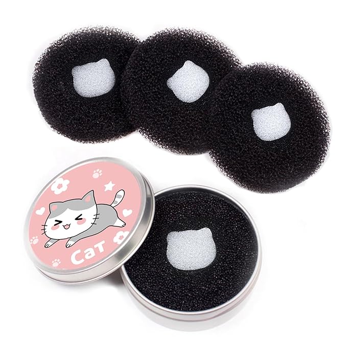 Makeup Brush Cleaner - 4 Pack Color Removal Sponge Brush Cleaner with One Silver Tin and Lid - Stipple Sponge for Quick Color Switch, Travel (Cat)