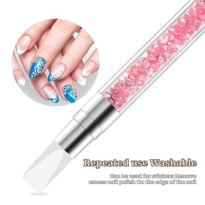 10PCS Nail Art Gel Carving Pen Acrylic Nail Dotting Pen Rhinestone Handle Double-Ended Silicone Nail Art Pen Brushes for Design Nail Foil Carving Drawing and 3D Effect Shaping Drawing Dotting Tools