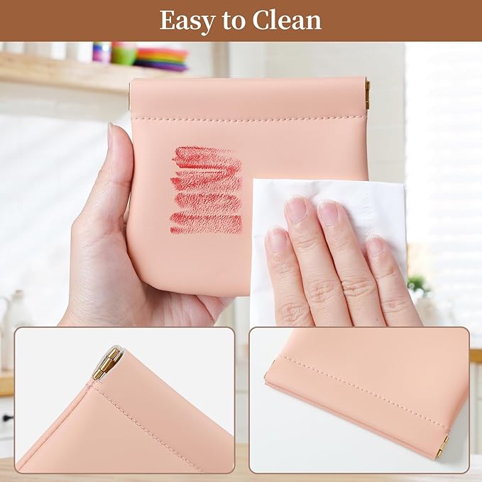 2 Pack Small Makeup Bag for Women, New Organosilicon Super Fiber Leather Mini Cosmetic Bag for Travel, Coin Purse Organizer Storage Pouch (Pink)
