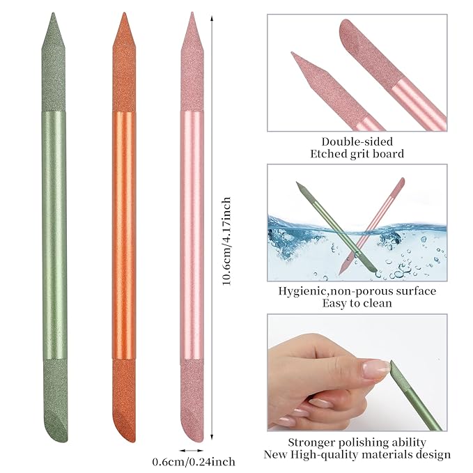 3Pcs Glass Cuticle Pusher, heemeei Crystal Cuticle Pusher Glass File, Dual-Ended Manicure Stick, Professional Precision Filing Cuticle Remover, Manicure Pedicure Tools for Nails and Cuticles Care…