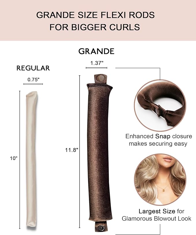 Grande Heatless Curls Overnight Rods No Heat Hair Curlers to Sleep Jumbo Foam Large Hair Rollers for Long Short Hair Heatless Curling Rod Set with Satin Wrap for Sleeping Brown