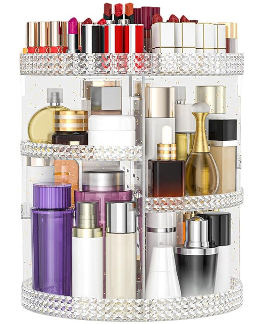 360 Degree Rotating Makeup Organizer, Extra Large Capacity Organizador De Maquillaje, Removable 7 Layers Lipstick Organizer Cosmetic Storage Cases Perfume Organizer for Vanity (Glitter)