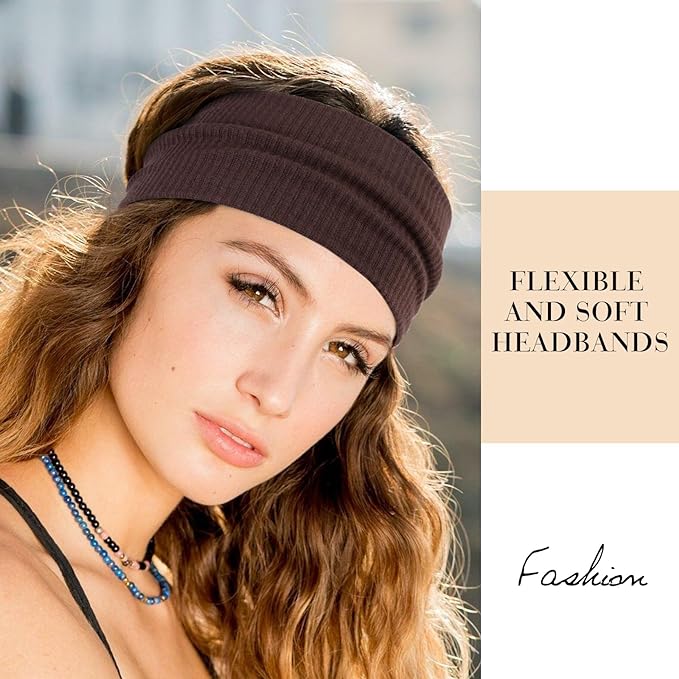 TERSE Headbands for Women Wide Non Slip Boho Head Bands Soft Elastic Thick Hairbands Fashion Workout Yoga Hair Accessories, 6 Pack