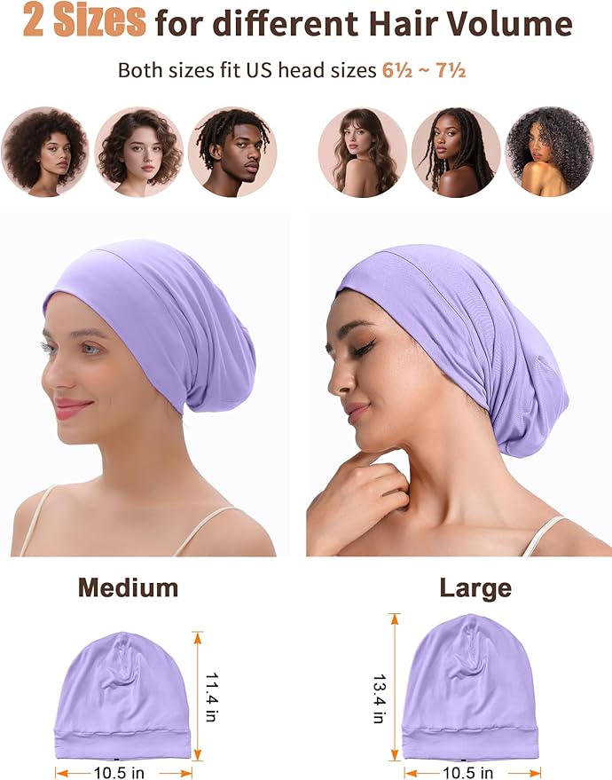 Satin Lined Bonnet for Sleeping Women Men - Adjustable Sleep Cap, Slouchy Beanie Hair Wrap for Curly Braid Locs