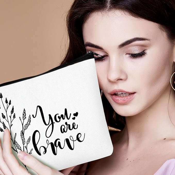 Coume 10 Pcs Valentines Canvas Makeup Bags Bulk, Inspirational Quotes Cosmetic Zipper Encouragement Travel Pouch Toiletry Bag Women Teacher Friend Birthday Gift(White,Aesthetic)