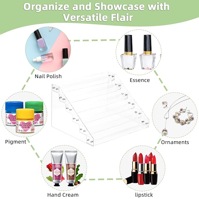 Nail Polish Organizer, 6 Tiers Acrylic Paint Rack, Clear Display Holder Storage for Ink Gel Nail Polish Sunglasses Essential Oil Holds up to 54-72 Bottles