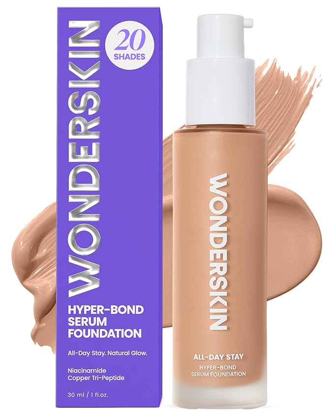 Wonderskin Hyper Bond All-Day Stay Serum Foundation – Waterproof, Transfer-Proof, 24HR Longwear Face Makeup with Niacinamide & Hyaluronic Acid – Lightweight, Natural Finish (Allure)