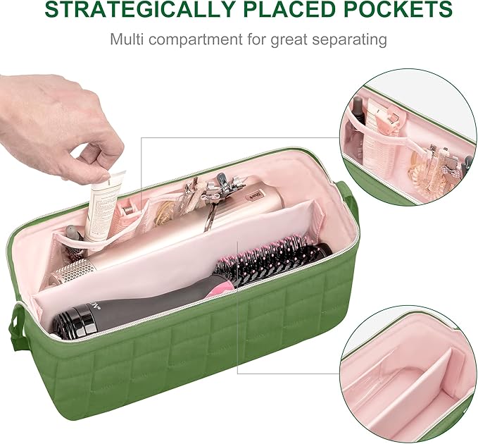 Hair Tools Travel Bag Organizer for Dy son Air wrap Case Holder Shark Hair Dryer Flex Style Airstraight Brush Revlon Attachments Carrying Case Flat Curling Iron Bags (Sage Green)