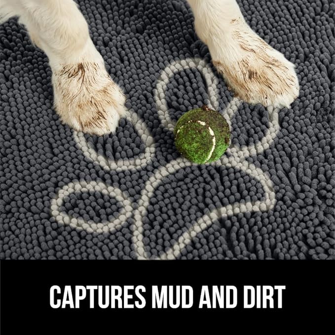 GORILLA GRIP SoakSTOPPER Dog Door Mat, Machine Washable Rug Absorbent Doormat Captures Moisture Mud Dirt, Quick Dry Soft Chenille Entryway Rugs Indoor Entrance Mats for Dog Paws, 24x17 Charcoal