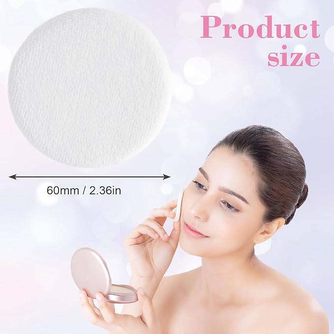 25 Pack 60mm Round Powder Puffs for Foundation Makeup Applicators, Soft Cotton Skin-Friendly Face Powder Sponge Velour Velet Puffs Pads for Cream Cosmetics- White