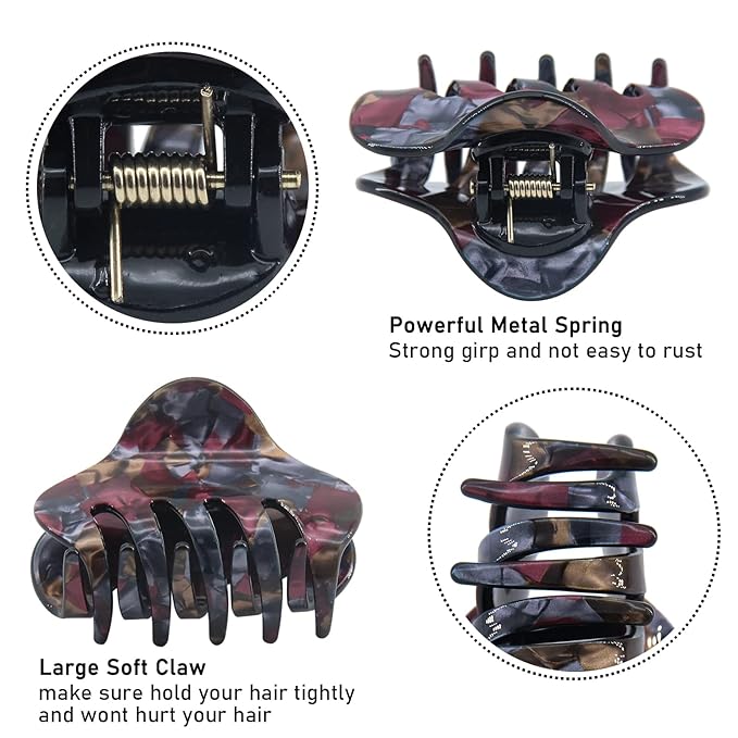 Tortoise Shell Hair Claw Clips, 2.4 Inch Medium Size Acrylic Hair Banana Barrettes, Non-slip Strong Hold French Jaw Clips,Leopard print Stylish Hair Clamps for Women Girls,Pack of 6