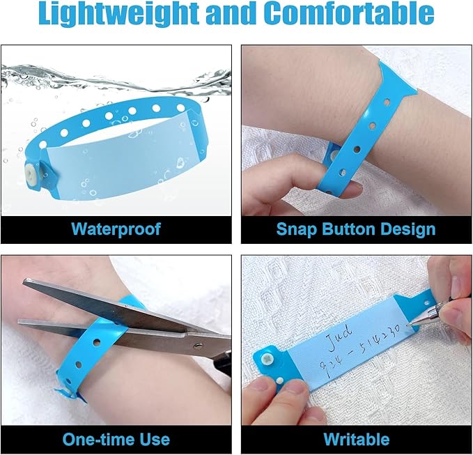 100pcs Vinyl Wristbands Hospital Identification Bands,Waterproof Adjustable Medical Wristband,Disposable Snap Wristband for Hospital (Color : Blue)