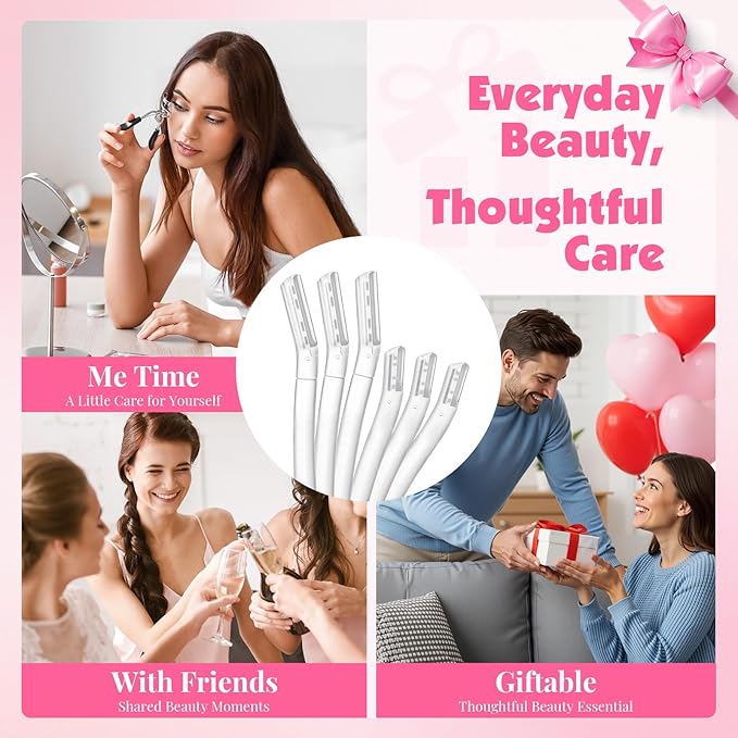 32-Pack Face Razors for Women – Dermaplane & Eyebrow Razor Set, 24 Long + 8 Short Precision Blades for Peach Fuzz Removal, Gentle Exfoliation, Ideal for Stocking Stuffers (Clear)