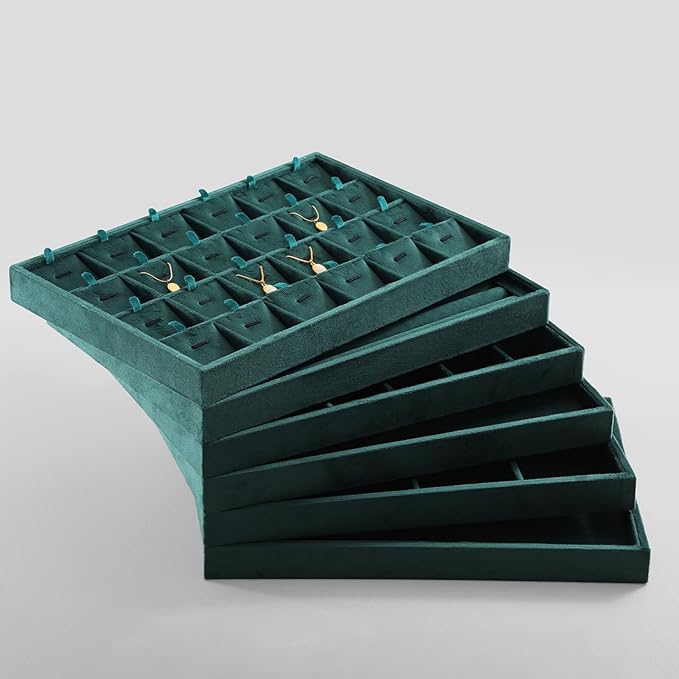 Jewelry Organizers And Storage, Velvet Jewelry Trays,Premium Flat Watch Tray,Luxury Jewelry Display For Vendors,Green Necklace Display For Selling