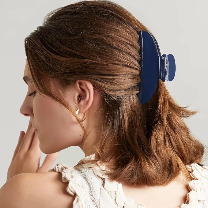 MAORULU Cute Claw Clip for Women – 4.3'' Large Acetate Hair Clips for Thick Thin Curly Long Hair, Durable Hair Clamps Non-slip Jaw Clip, Strong Hold, Stylish French Design (Navy Blue)