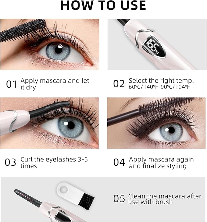 Heated Eyelash Curler, S600 Heated Lash Curler, Accurate Temperature Control Electric Eyelash Curler Heated - Intelligent Power Off, Natural Long Lasting Makeup - Primrose Pink/Silver