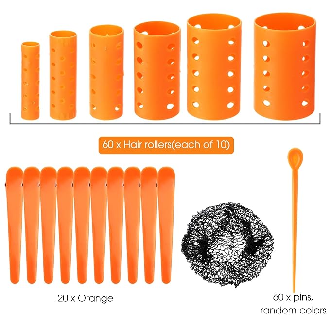 WILLBOND 141 Pcs Hair Rollers Set Include Plastic Hair Rollers with Pins and Clips(Orange)
