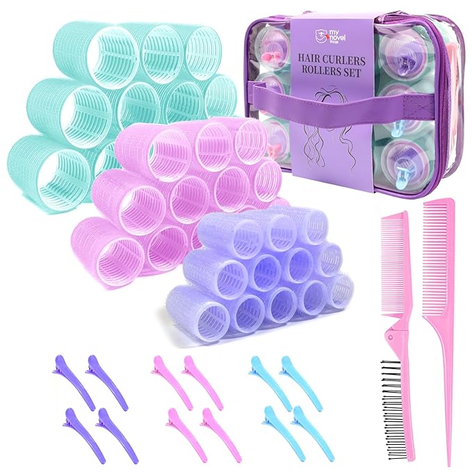 Hair Rollers Set 50Pcs with Clips for Long Short Medium Hair, Heatless Curls 36PCS for Hair, Sleep In Curlers for Comb Blowout Look