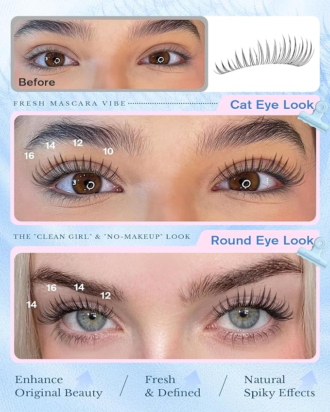 PHKERATA Natural Lash Clusters Manga Eyelash Clusters, Wispy C Curl Clusters Eyelash Extensions Invisible Clear Band, Korean Lashes Look DIY Lash Extensions, Fairy Pestañas Postizas Naturales