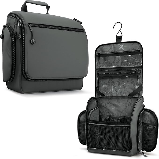 VENTURE 4TH Hanging Travel Toiletry Bag for Women & Men – Large Toiletry Organizer with 18 Compartments, Removable TSA Pouch, Travel Wash Bag for Toiletries, Makeup & Shaving Kit (Shadow Gray)