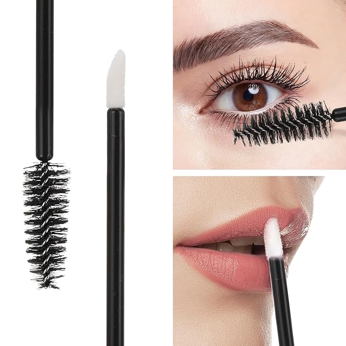 300 Pcs Disposable Mascara Wands Dual Ended Eyelash Brush Lip Brush, Lipstick Applicator Eyebrow Spoolies for Eyelash Extensions, Portable Makeup Brush for Eyebrow, Lip - Black