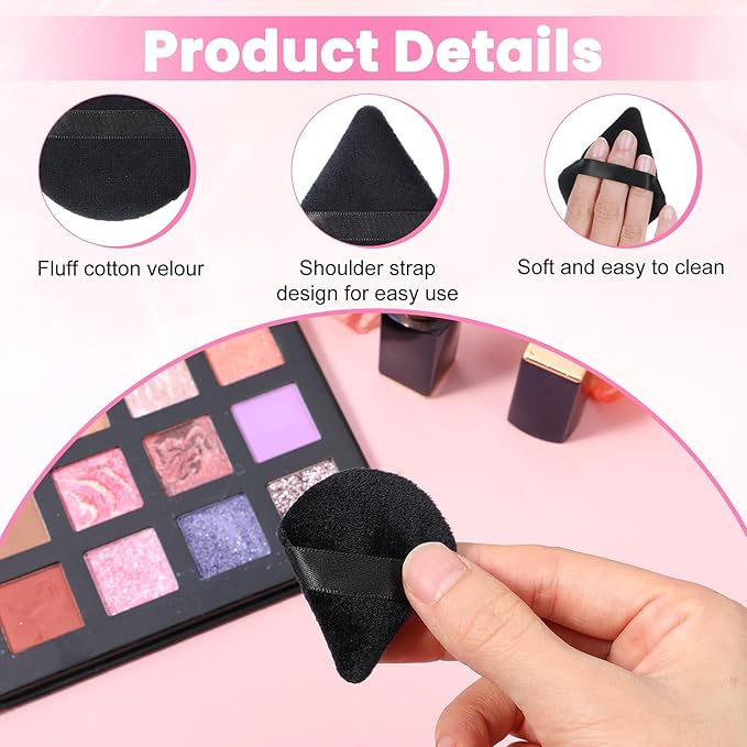 250 Pcs Powder Puff Face Soft Triangle Makeup Puff for Loose Powder Mineral Powder Body Powder Velour Cosmetic Foundation Wet Dry Sponge Makeup Tools (Black)