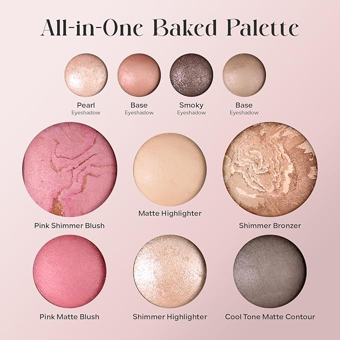 10 Color The Best of the Baked Makeup Palette, Full Size 4-in-1 Baked Powder Palette with Blush, Highlighters, Bronzer and 4 Eyeshadows, Travel-Friendly Compact, Highly Pigmented, Long Lasting