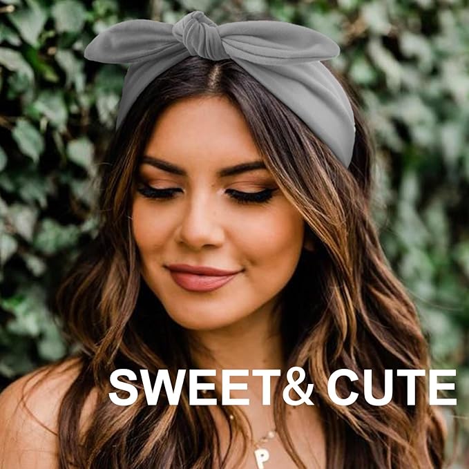 DRESHOW 4 Pack Adjustable Knotted Headbands Non Slip Elastic Yoga Hair Bands Solid Colors Headbands for Women and Girls