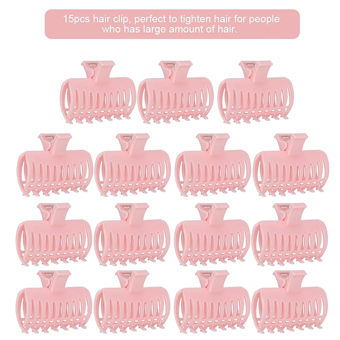 Hot Roller Clips Roller 15Pcs, Hair Curler Claw Clips Fixing Clamp Set, Plastic Reusable Hair Styling Curling Clips for Women Girls Hair Section Styling 1.97x2.56 Inches()