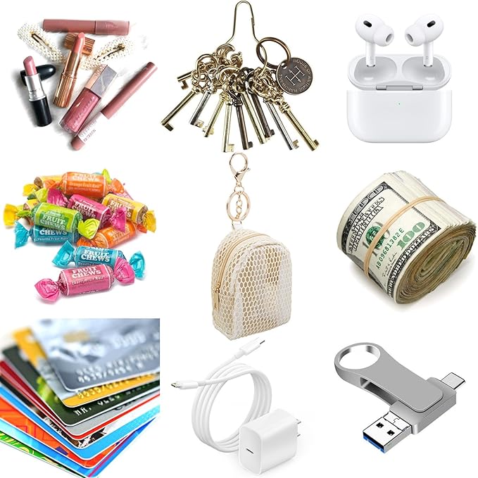 4Pcs Mini Backpack Keychain,Cute Cosmetic Bag for Women,PU Leather Makeup Bag Key Pocket Lipstick Bag Card Holder Data Cable Organizer Zipper Pouch (Mesh Cosmetic Bag)