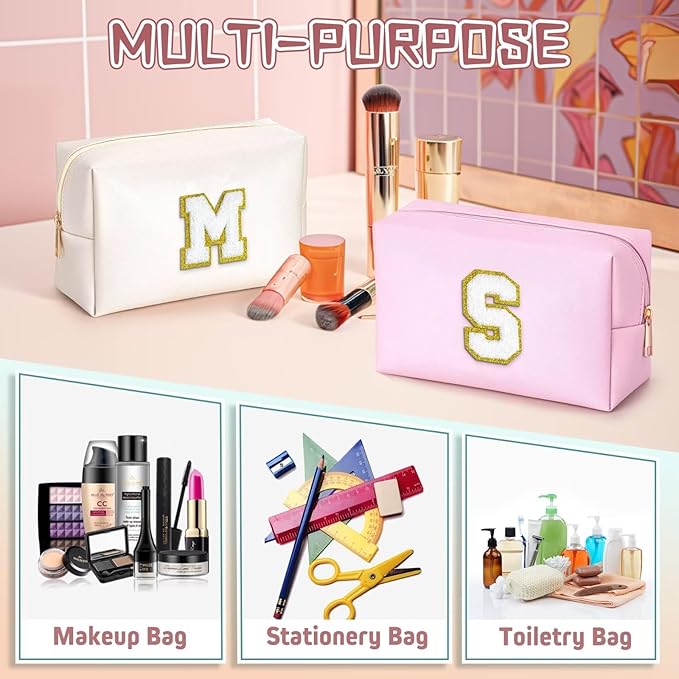 TOPEAST Preppy Makeup Bag, Small Cosmetic Travel Bags for Women, PU Leather Waterproof Toiletry Bag with Zipper, Personalized Birthday Gift for Women Girl, Preppy Gifts for Girl (White Z)