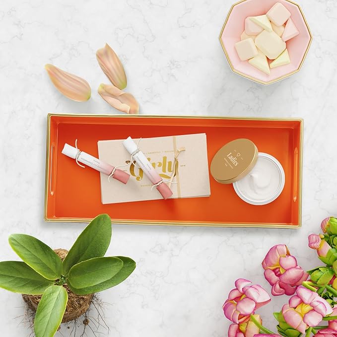 Leemxiiny Orange Bathroom Vanity Tray for Countertop, Small Plastic Toilet Tank Versatile Storage & Organization Tray for Makeup, Perfume, Desk, Kitchen, Candles, 13.7"x6"x1.4", 35O