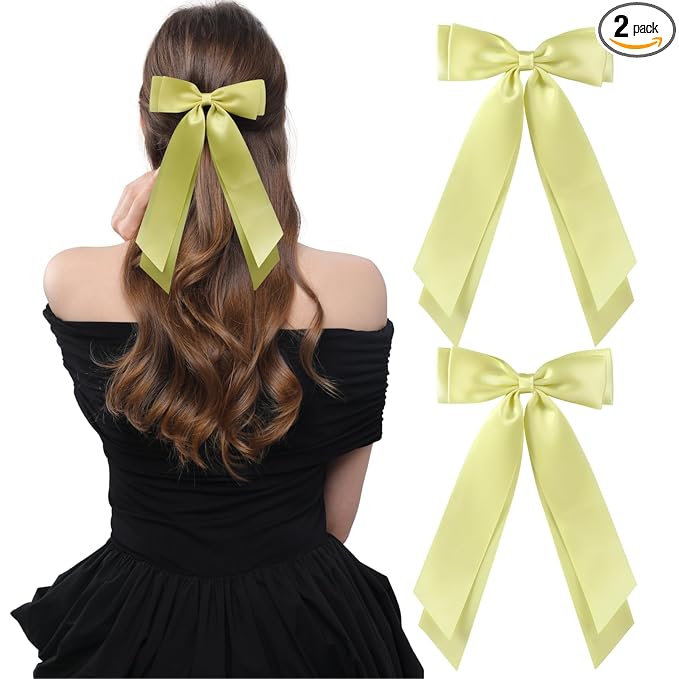 LuSeren 2 PCS Double Layer Hair Bows Yellow Hair Ribbon Clips Ponytail Holder Accessories for Women Girls Toddlers Teens Kids